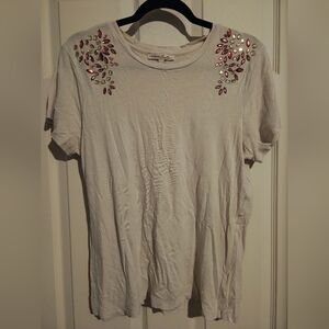 Express Cream Tee with Jewel Accents